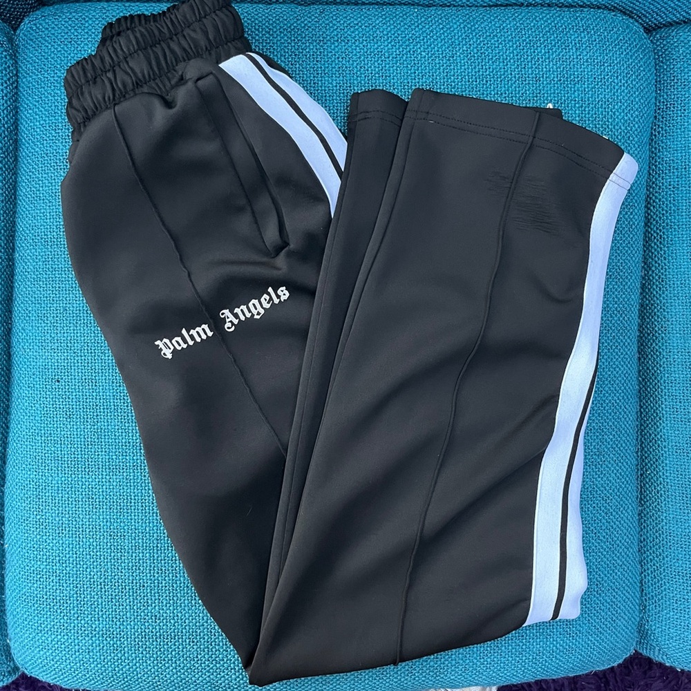 Palm Angels Mens Black Joggers with White Stripes